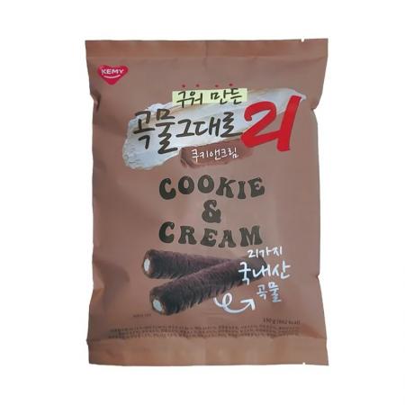 KEMY Premium Baked Grain Crispy Roll 21 Cookie&Cream Трубочки 21 злак со вкусом шоколадного печенья 150г