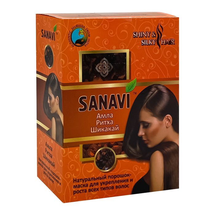 Порошок для ухода за волосами Шикакай+Ритха+Амла (shikakai ritha amla powder) SANAVI | САНАВИ 100г