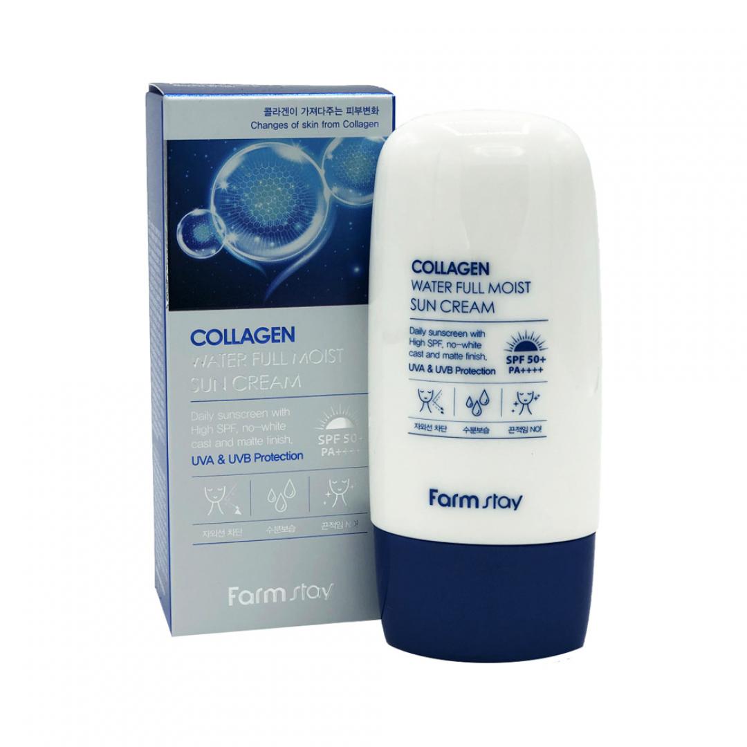 Collagen water moist cream. Крем коллаген Farmstay SPF 50. Farmstay Collagen Water Full moist Sun Cream. Farm stay Collagen Water Full moist Sun Cream/солнцезащитный. Farmstay крем Collagen Water Full moist SPF 50 50 мл.