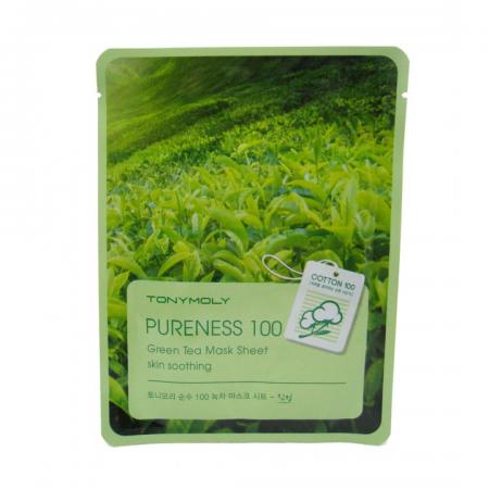 Очищающая тканевая маска для лица с экстрактом зелёного чая PURENESS Green Tea Mask Tony Moly 21мл-1