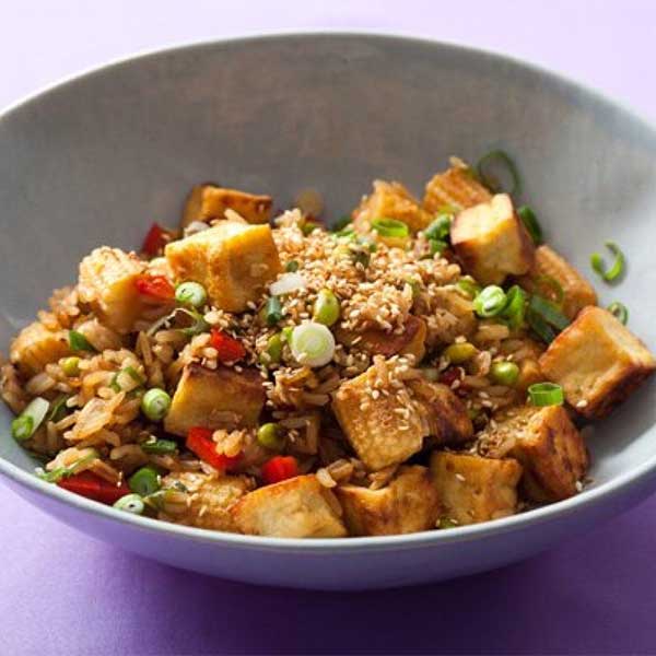 Рецепт - Тофу с курицей, глазурью Хойсин и обжаренным коричневым рисом