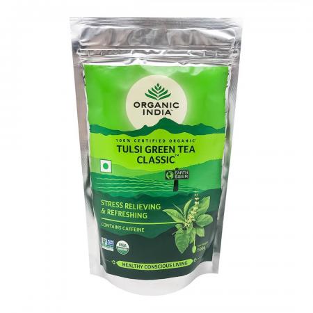 Зеленый чай с тулси (green tea with tulasi) Organic India | Органик Индия 100г-1