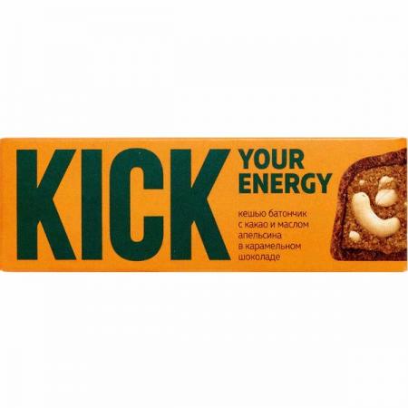 Кешью батончик с какао и маслом апельсина в карамельном шоколаде «Кик» (Kick) Food Revolution | Фуд Революшн 45г-1