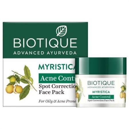 Маска для лица против акне с порошком мускатного ореха Myristica acne control spot correction cream Biotique | Биотик 20г-1