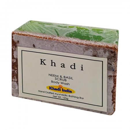 Мыло-скраб для лица с нимом и базиликом (scrub-soap) Khadi India | Кади Индиа 125г-1