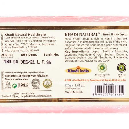 KHADI NATURAL Натуральное мыло ручной работы с розовой водой | ROSE WATER SOAP 125г-2