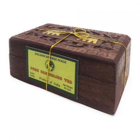 Чай Дарджилинг в деревянной коробке (darjeeling tea) Bharat Bazaar | Бхарат Базар 50г-1