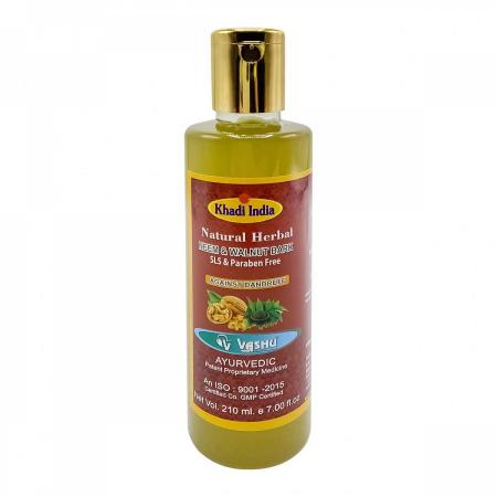 Аюрведический травяной шампунь с нимом и грецким орехом против перхоти (shampoo) Khadi India | Кади Индиа 210мл