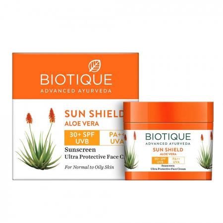 Солнцезащитный крем для лица с алоэ вера SUN SHIELD ALOE VERA 30+SPF Sunscreen Cream Biotique | Биотик 50г